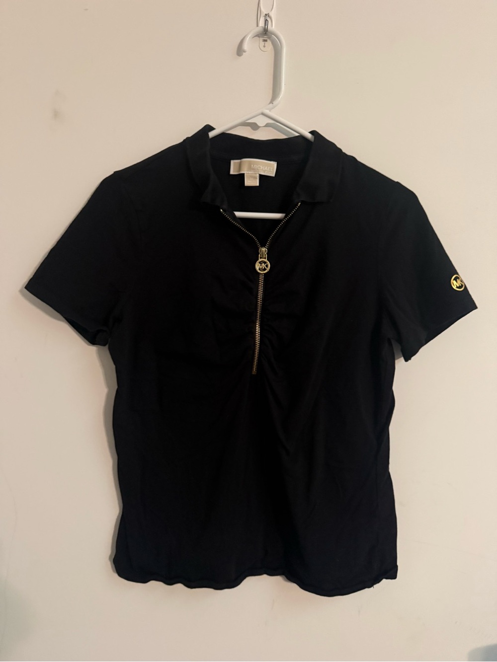Michael Kors Black Polo Top with Gold Zip